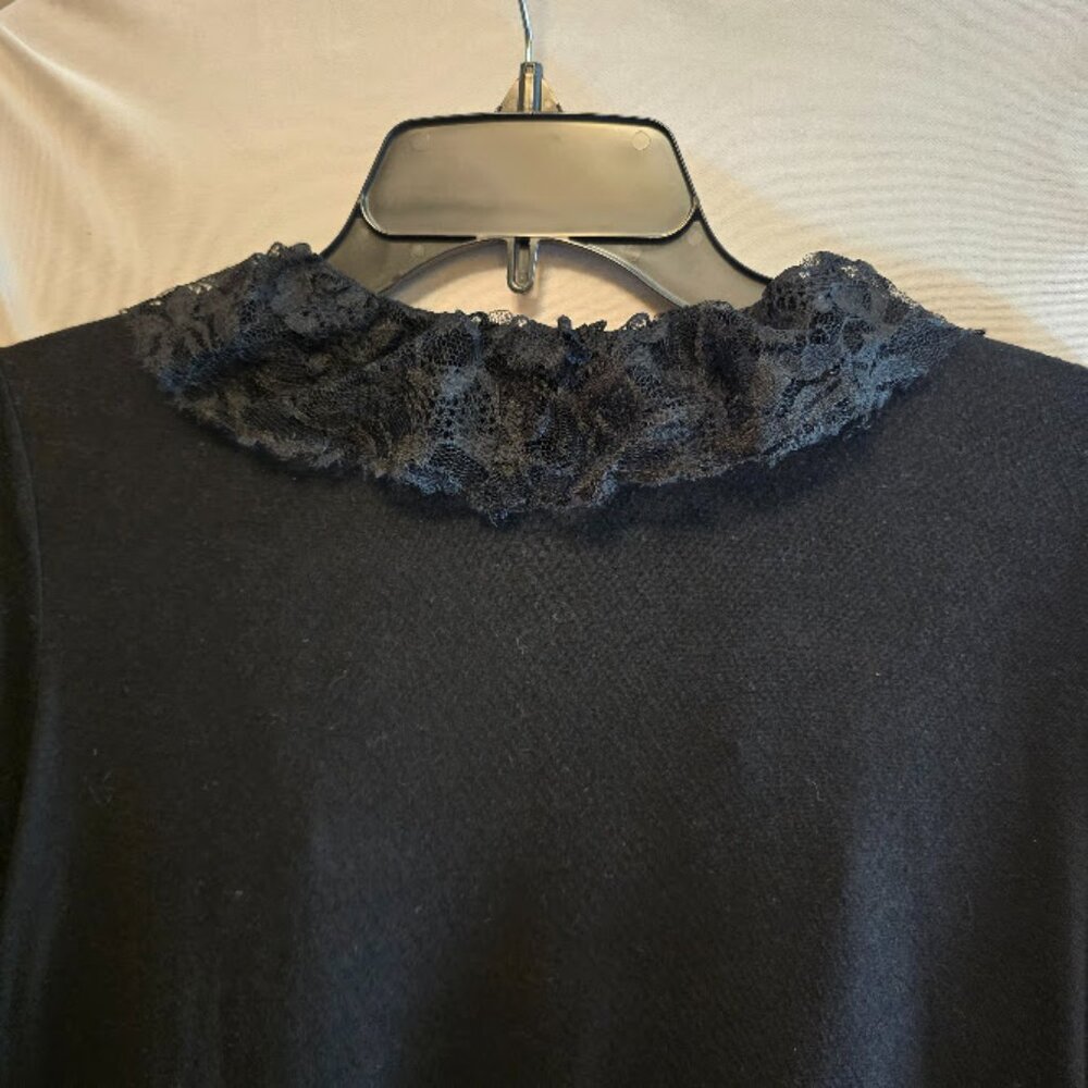 V CRISTINA BLACK OPEN RUFFLE CARDIGAN SWEATER SIZE LARGE LIGHTWEIGHT - Picture 9 of 10